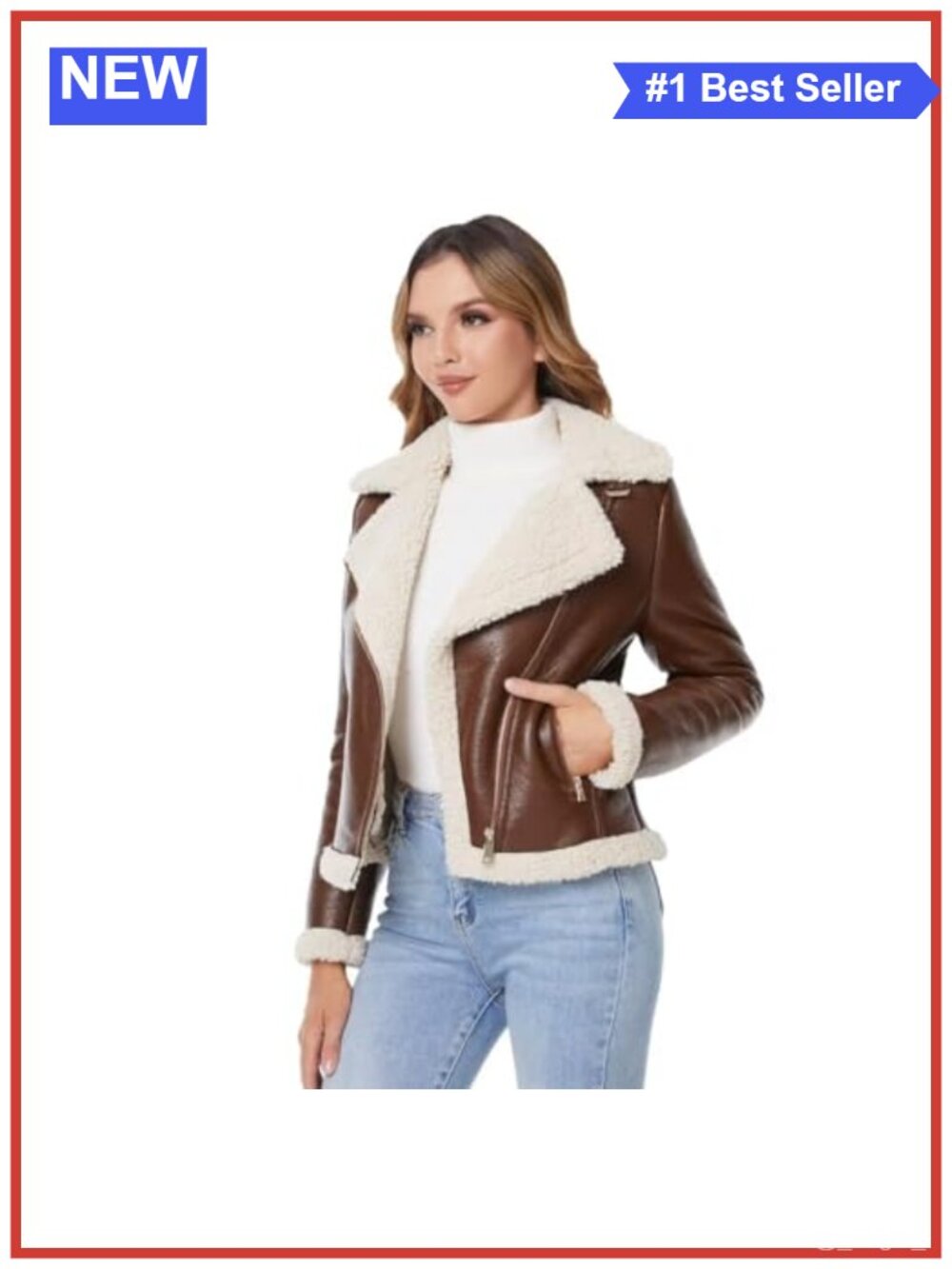 Faux Shearing Fur Jacket Sherpa Lined Faux Leather Coat Moto